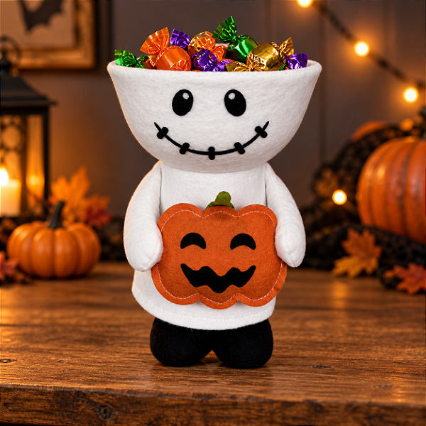 Boneco Porta-Doces Branco em Veludo 30cm