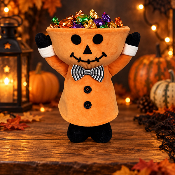 Boneco Porta-Doces Laranja em Veludo 30cm