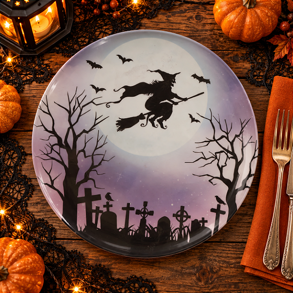 Prato de Sobremesa em Melamina Halloween Bruxa 20cm