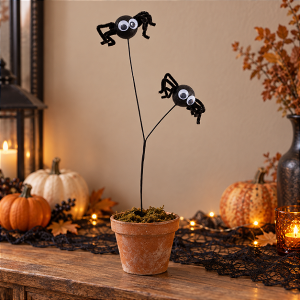 Galho Decorativo com Aranhas Preto Halloween 47cm