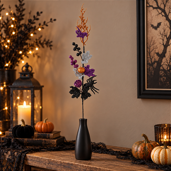 Pick Decorativo Aranha Halloween Preto e Roxo 70cm