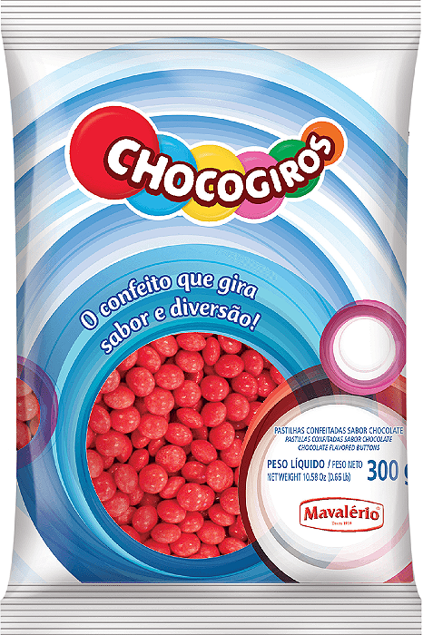 Pastilha de Chocolate Chocogiros Mavalério vERMELHO 300g