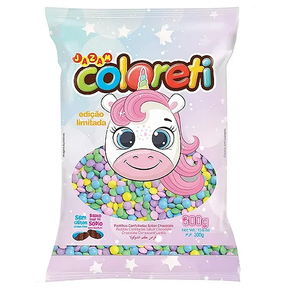 Pastilhas Coloreti Unicórnio Sabor Chocolate Jazam 300g