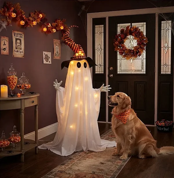Fantasma Halloween com Chapéu Luz, Som e Movimento 80cm