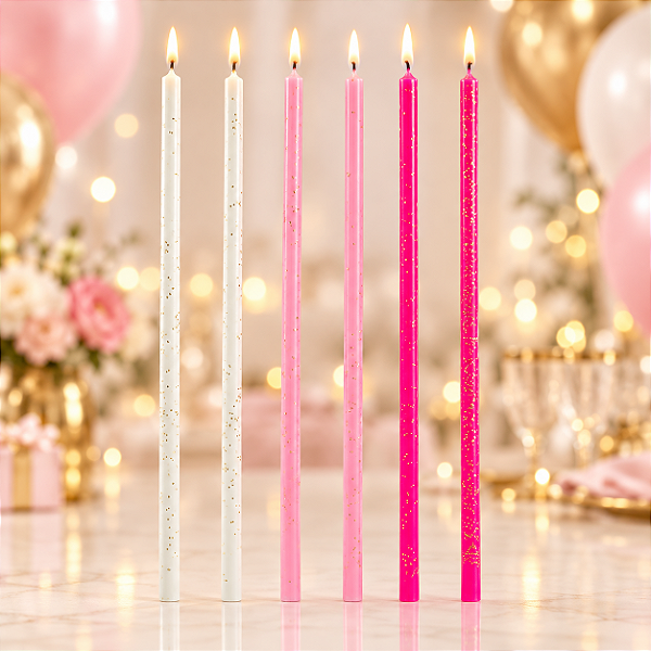 Vela Palito Gigante Rosa e Branca 15 cm - 1 unidade Pct. – Pacote com 6 Unidades