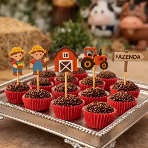 Palito Decorativo Fazendinha 10 cm – Pacote com 10 Unidades