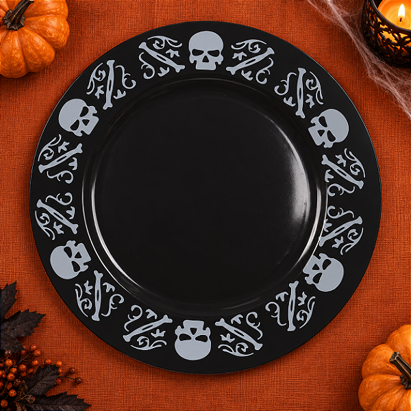 Sousplat Halloween Caveiras 33 cm – Decoração de Mesa