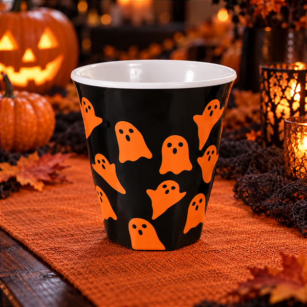 Copo de Melamina Fantasmas Laranja Halloween 330 ml