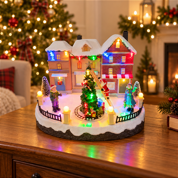 Vila de Natal Toyshop Loja de Brinquedos com Luz e Som – 25 cm
