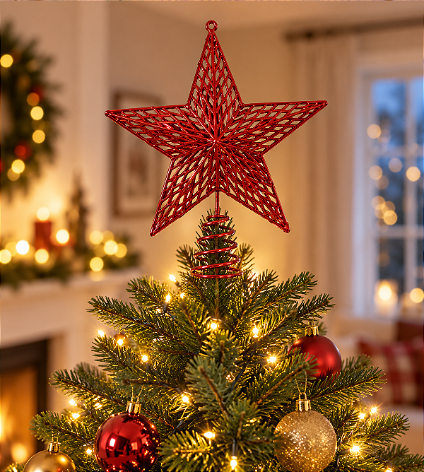 Ponteira de Estrela Vermelha para Árvore de Natal 23 cm