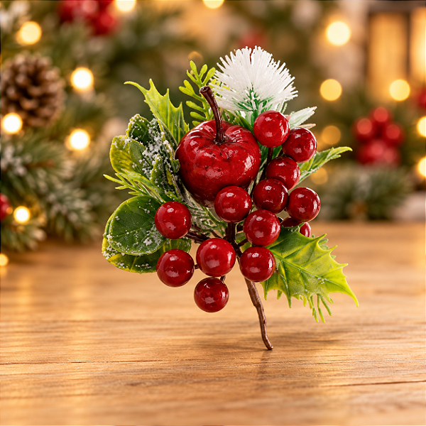 Galho Natalino Berry Vermelho 14 cm para Decoração