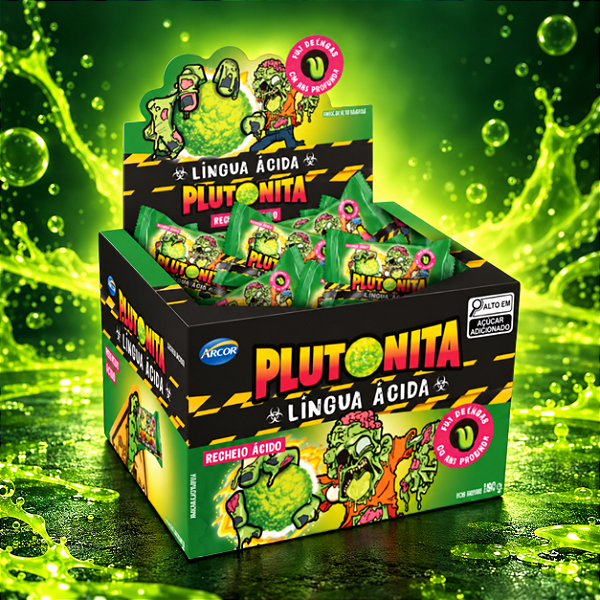 Chiclete Plutonita Língua Ácida 180g – Caixa com 36 Unidades