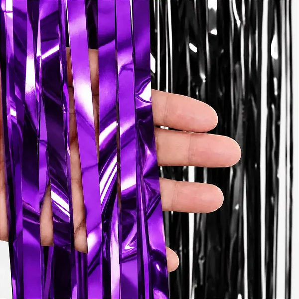 Cortina Decorativa Metalizada - Preto/Roxo - 1x2 Metros