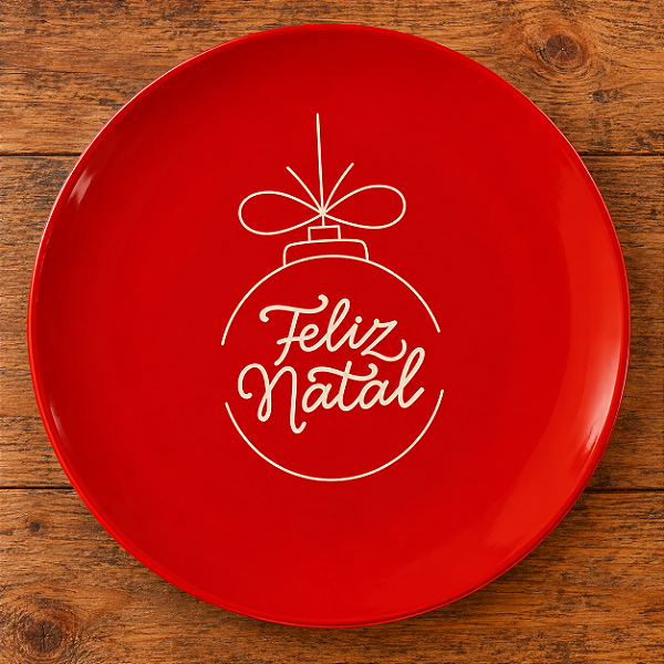 Prato Raso Natalino Feliz Natal em Melamina 20 cm – Ceia de Natal