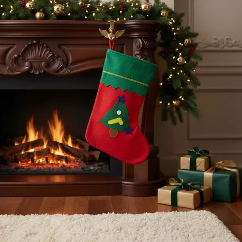Bota De Natal 14x34cm Feltro Para Decoração Festiva Vermelho