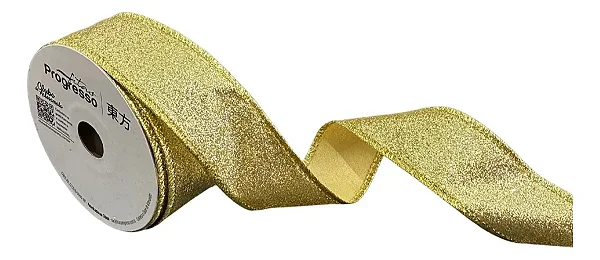 Fita Natalina Para Laços Brilhante 38mm X 2,70 Metros - Dourado