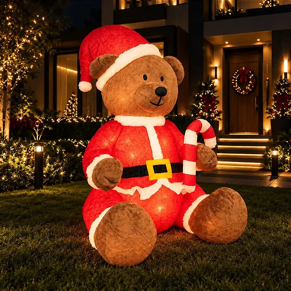 Urso de Pelúcia Inflável Gigante Com Led e Bengala 1,83m Bivolt