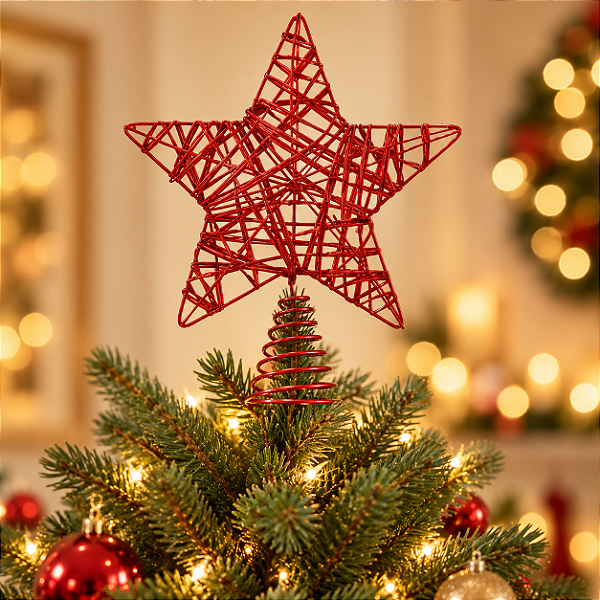 Estrela Ponteira de Natal Vermelha 25 cm – Decoração para Árvore