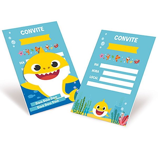 Convite de Aniversário Baby Shark - 8 unidades