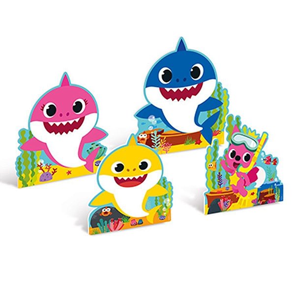 Silhueta Decorativa Para Mesa Baby Shark 19cm x 25 cm - 4 unidades