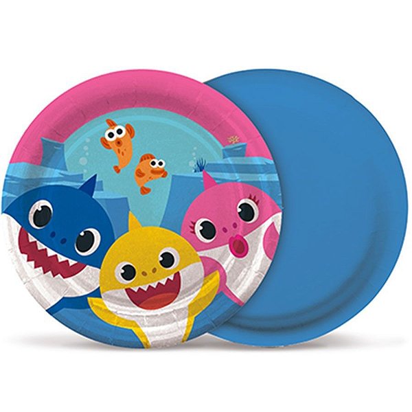 Prato de Papel Redondo Festa Baby Shark 18cm - 8 unidades