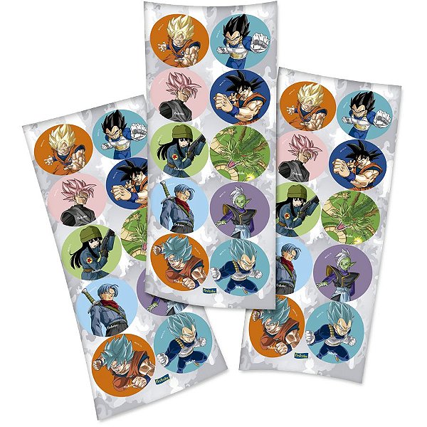 Adesivo Redondo Dragon Ball - 3 Cartelas Com 10 Adesivos Cada (30 Unidades)