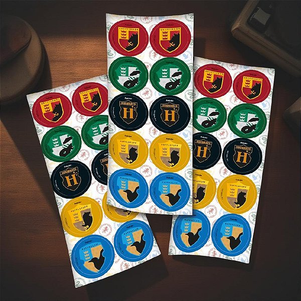 Adesivo Redondo Harry Potter - 3 Cartelas Com 10 Adesivos Cada (30 Unidades)