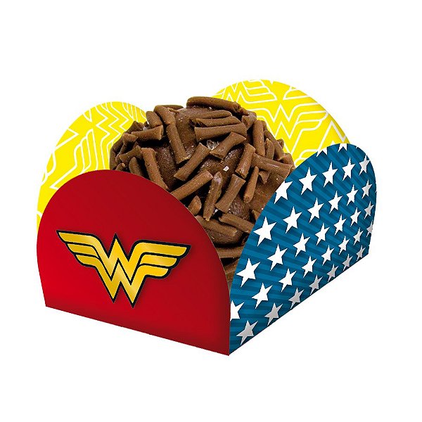 Porta Forminha Para Doces Festa Mulher Maravilha 3,5x3,5cm - 40 Unidades