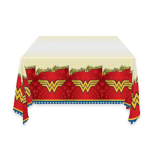 Toalha Plástica de Mesa Principal Festa Mulher Maravilha - 1,80X1,18 Metros
