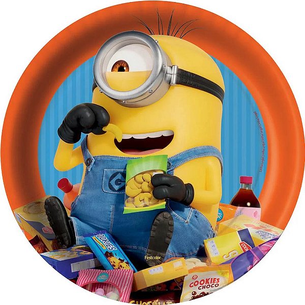 Prato de Papel Redondo Festa Minions 18cm - 8 Unidades