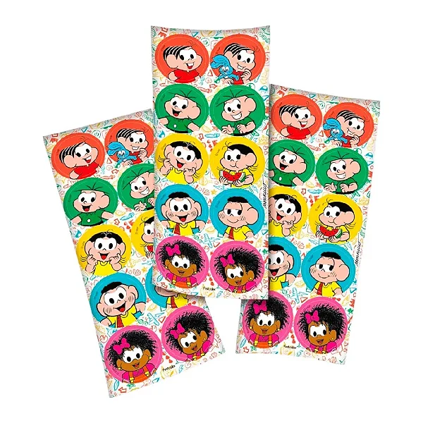 Adesivo Redondo Festa Mônica - 3 Cartelas Com 10 Adesivos Cada (30 Unidades)