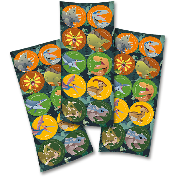 Adesivo Redondo Festa Jurassic World - 3 Cartelas Com 10 Adesivos Cada (30 Unidades)