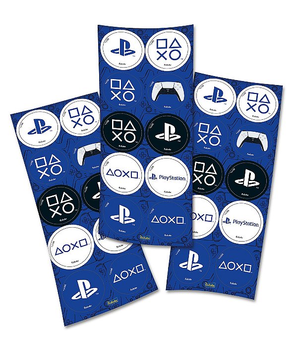 Adesivo Redondo Festa PlayStation - 3 Cartelas Com 10 Adesivos Cada (30 Unidades)
