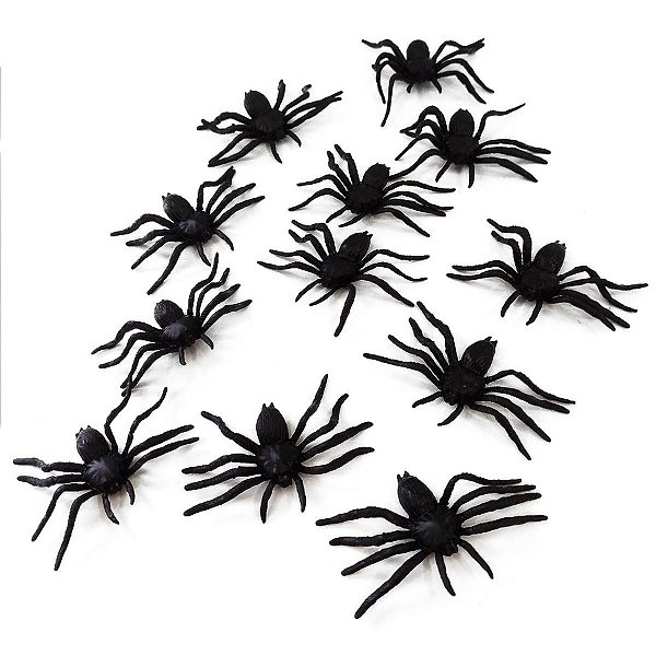 Mini Aranhas de Plástico – Decoração ou Lembrancinha Halloween – Pacote com 12 Unidades