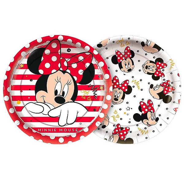 Prato de Papel Redondo Festa Minnie 18cm - 8 unidades
