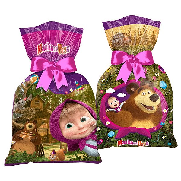 Sacola Plástica Festa Masha e o Urso 29x15cm - 8 Unidades