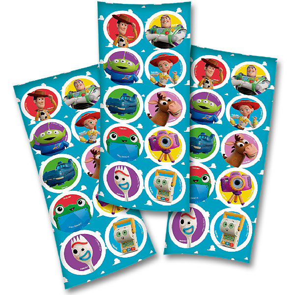 Adesivo Redondo Toy Story - 3 Cartelas Com 10 Adesivos Cada (30 Unidades)