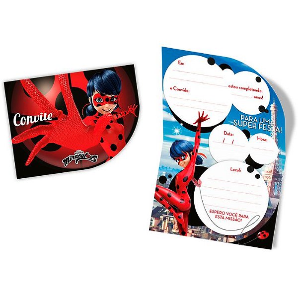 Convite de Festa Miraculous Ladybug - 8 unidades