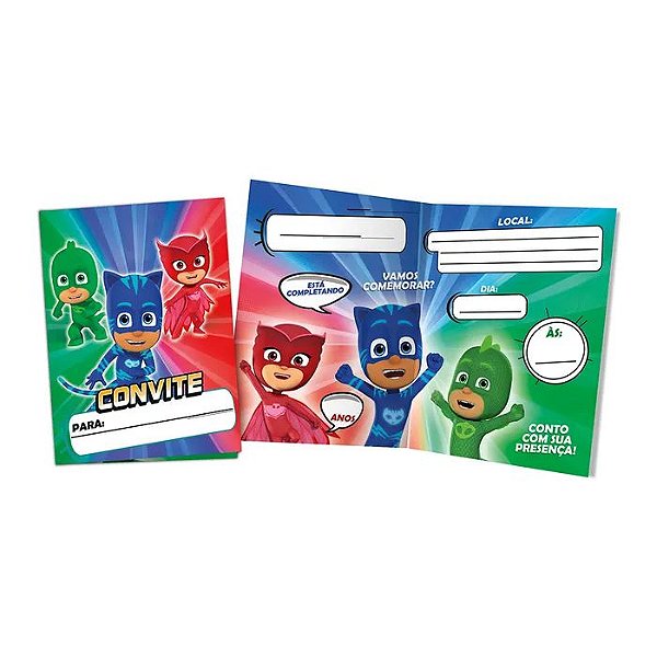 Convite de Festa Pj Masks - 8 unidades