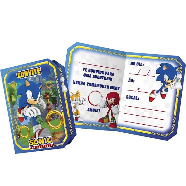 Convite de Festa Sonic - 8 unidades