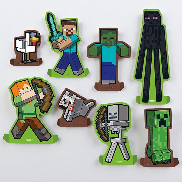 Decoração de Mesa em Papel Cartonado Minecraft - 8 Unidades