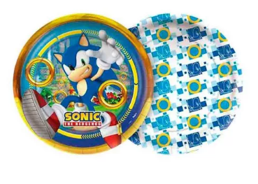 Prato de Papel Redondo Festa Sonic 18cm - 8 Unidades