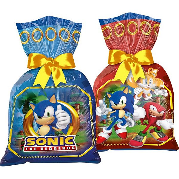 Sacola Plástica Festa Sonic 27cm x 14cm - 8 Unidades