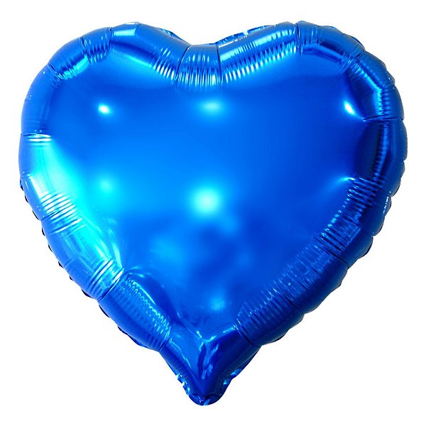 Balão Metalizado Coração Azul - 20 Polegadas (50cm) - Flutua Gás Hélio