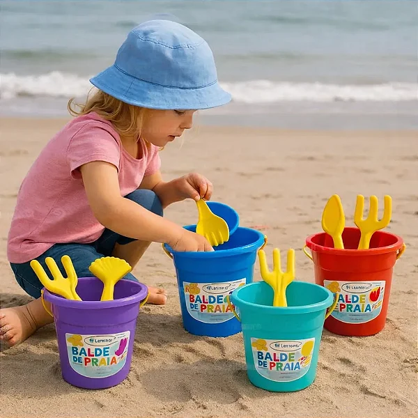 Brinquedo Balde De Praia com Acessórios - Kit (Baldinho/Peneira/Rastélo/Apazinha)