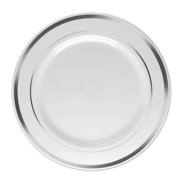 Prato de Refeição 26cm Borda Prata - 6 unidades