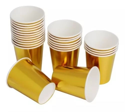 Copo de Papel Liso Dourado - 10 Unidades