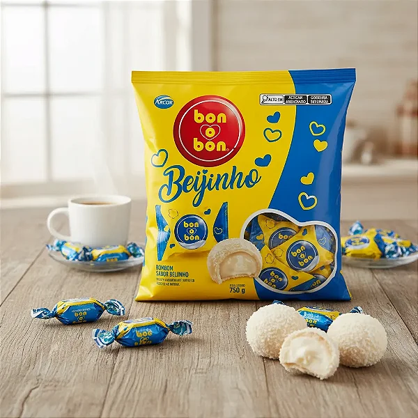 Bombom Arcor Bon o Bon Sabor Beijinho 750g – Recheio Cremoso e Muito Sabor