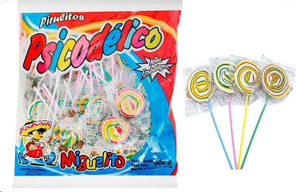 Pirulito Psicodélico Coloridos Tutti Frutti - Pacote c/45 Pirulitos - 600 gramas