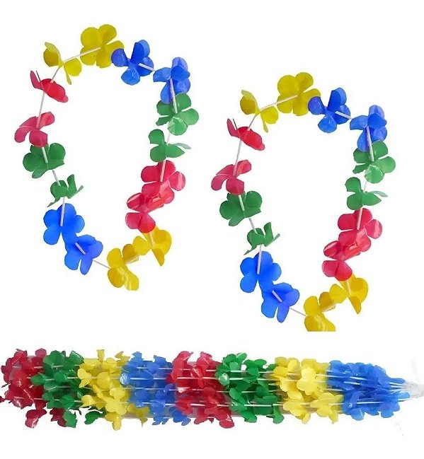 Colar Havaiano Com Flores Coloridas -  1 Unidade